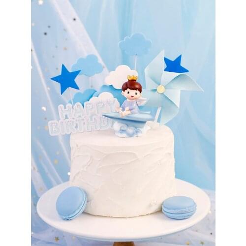 Cake Topper Cute And Beautiful Boy Girl Paper Airplane Happy Birthday Cake Decoration Supplies For Children Party Dessert Gif