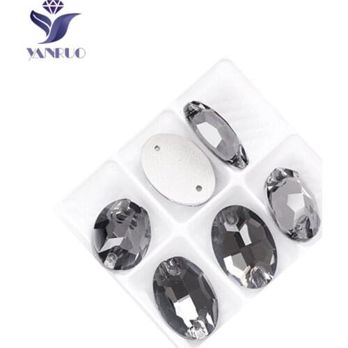 YANRUO 3210 Oval Black Diamond Sewing Crystal Glass Stones Sew On Crystal Flatback Rhinestones Sew Dress For Shoes