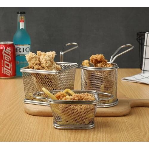 Frying Basket Stainless Steel Mini Square Fry Basket French Fries Holder Kitchen Cooking Tools French Fries Baskets Strainer