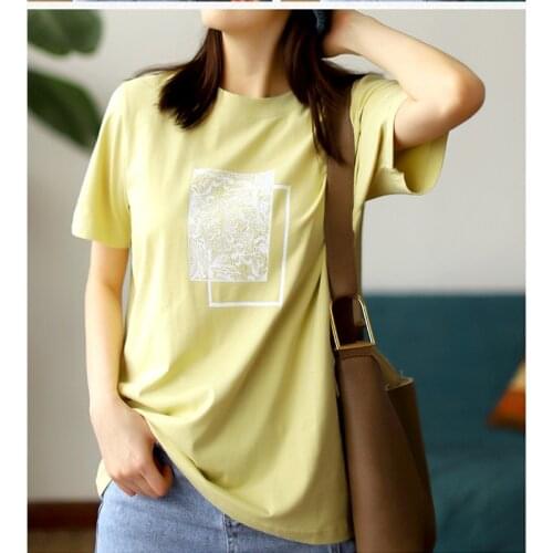 Fashion Tshirts Women Summer Casual Print Loose O-Neck Collar Short Sleeve Female Wild Tees