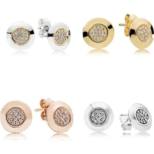 925 Sterling Silver pandora Earring Signature With Crystal Stud Earrings For Women Wedding Party Gift Fashion Jewelry
