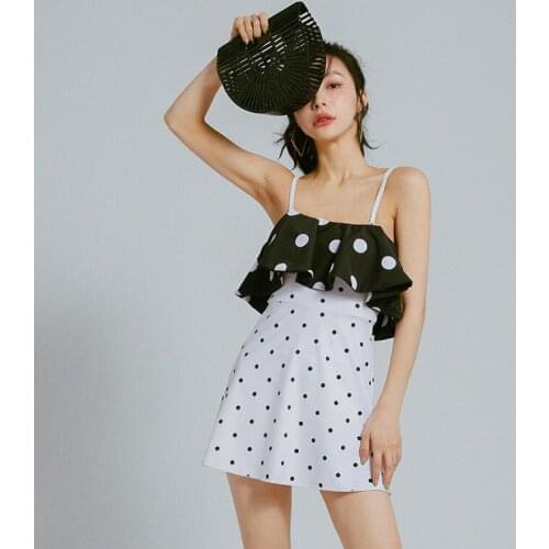 Women Swimwear 2021 One Piece Suit Swimsuit With Push Up Retro Cover Skirt Shoulder Ins Fake Print Polyester Sierra Surfer Large