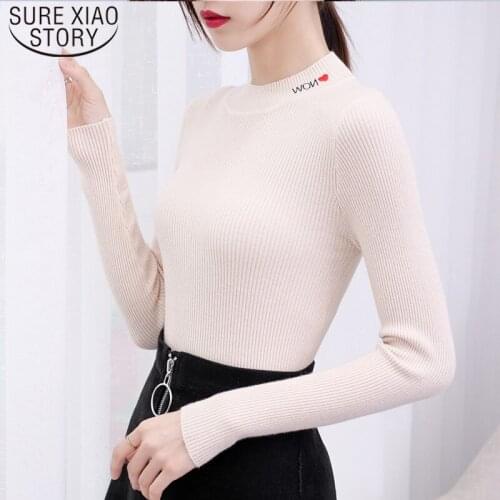 New Solid Warm Turtleneck Autumn Women Knit Sweater Pullover Long Sleeve Letter Top Bottom Sweaters Fashion Plus Size 7232 50