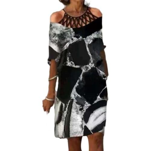 Skin-friendly Summer Dress Printed Off Shoulder Women Half Sleeve Halter Dress Comfortable to wear for Travel Beach