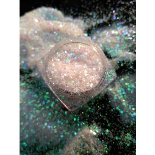 1Box Iridescent Sprinkles Hexagon Aurora Borealis Glitter Confetti | Holographic Flakes Nail Deco (AB Clear White) 5g jar SP211