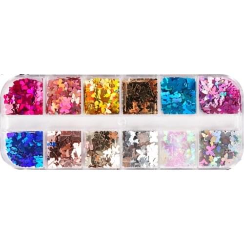 N0HE 12 Grids/Box Holographic Glitter Butterfly Shape Sequins Epoxy Resin Filling DIY Crafts Jewelry Making Flake Nail Art