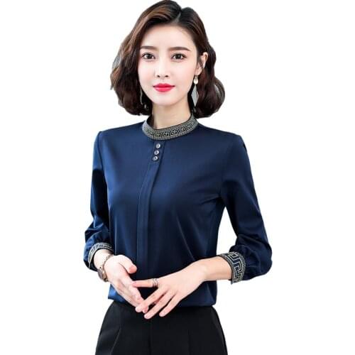 2021 Women Clothes Plus Size Embroidery Blouses Spring Long Sleeve Blue OL Blusa Elegant Casual Wear Vintage Tops Tees 1131