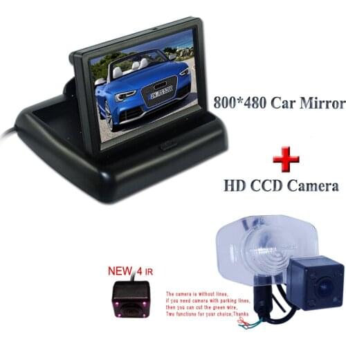 4 ir glass lens material car rear reserve camera with car back up monitor 4.3" foldable screen Adapt for Corolla for BYD G3