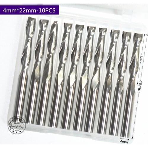 4mm*22mm,10pcs,Free shipping 2 Flutes End Mill,CNC machine milling Cutter,Solid carbide woodworking tool,PVC,MDF,Acrylic,wood