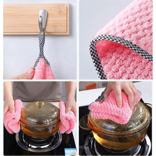 5pcs Kitchen Daily Dish Towel Dishes Cloth Non-Stick Oil Thickened Table Cleaning Cloth Absorbent Scouring Pad
