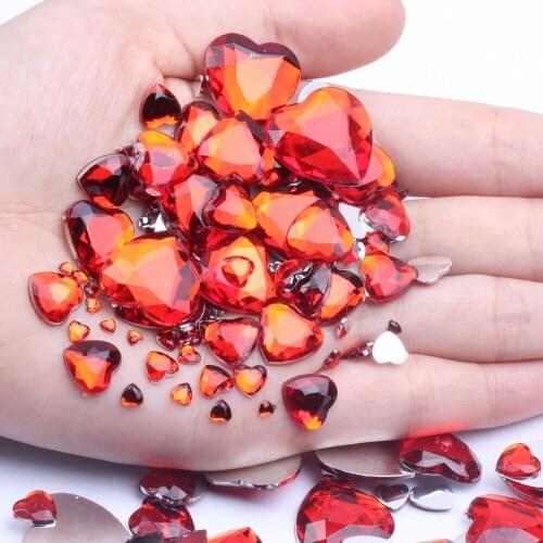 Heart Shape Acrylic Rhinestones Flat Back Flat Facets Many Sizes Many Colors For 3D Nail Art DIY Wedding Accessories Decorations