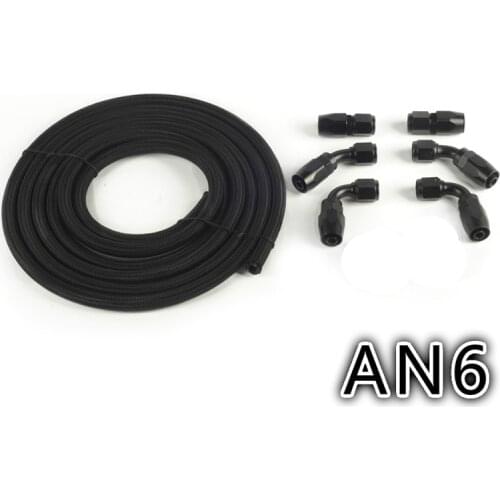 AN6 Hose End Fittings Adaptor Kit 3Meter Black Oil Fuel Hose Line AN6 Double Stainless Steel Braided Oil Hose