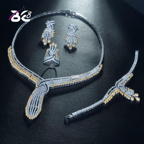 Be 8 Luxury Large Bridal Jewelry 4pcs Sets Geometric Design 2 Tones Micro Pave Zirconia Jewelry Set Women Wedding Party S315