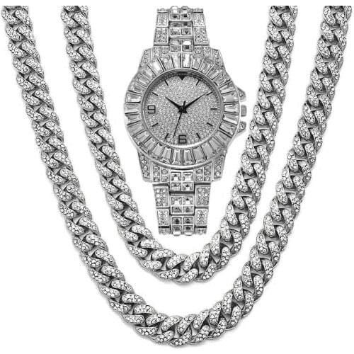 Iced Out Watch for Men Women Hip Hop Rapper Miami Cuban Chain Gold Color Iced Out Paved Rhinestones CZ Bling Men Jewelry Joyas