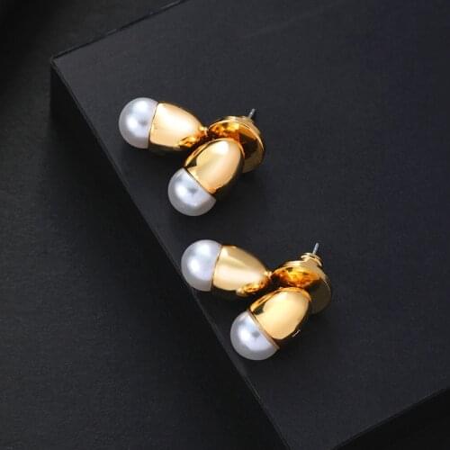 European and American foreign trade jewelry brass gilded geometric pearl earrings