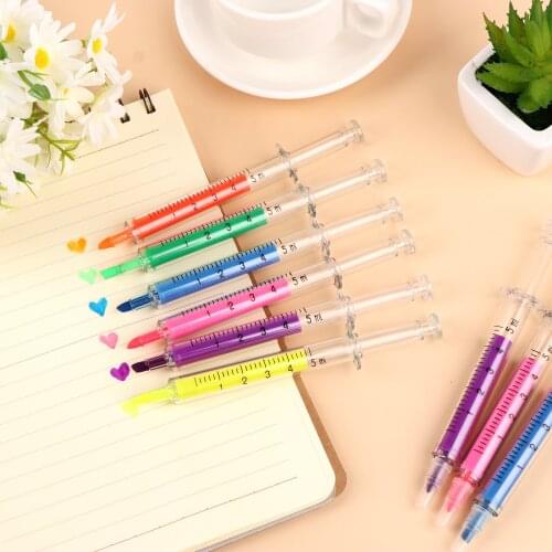 Fluorescent Needle Tube Watercolor Nite Writer Pen New Novelty Highlighter Pen Stationery Syringe Highlighter