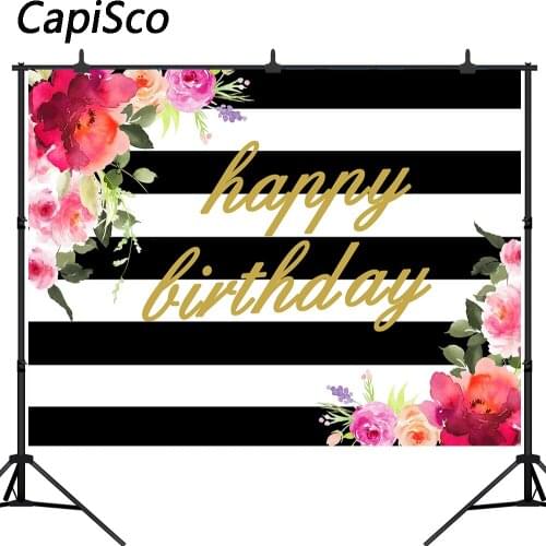 Capisco Happy Birthday Party Backdrop black White Stripe Photography Background Custom Name Banner photo Backdrops studio prop