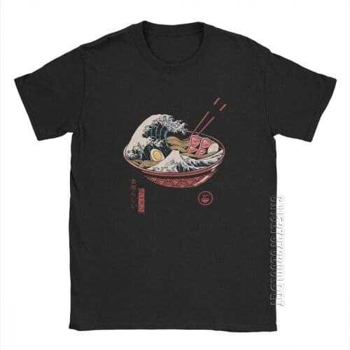 Great Ramen Wave Mens T Shirt Noodles The Great Wave Of Kanagawa Cotton Basic Tees O Neck Japan Japanese Plus Size T-Shirt