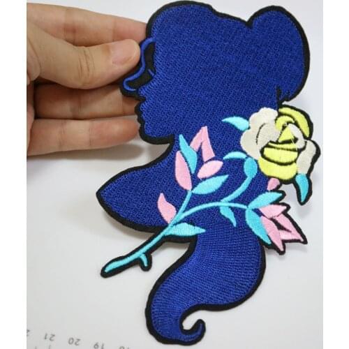 Embroidery blue girl patches for clothing 3D embroidered DIY iron on patch appliques for hat bags jeans jackets
