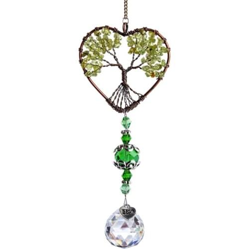 H&D Heart Shaped Crystal Tree of Life Suncatcher Healing Natural Stones Rainbow Maker Window Hanging Ornament Home Garden Decor