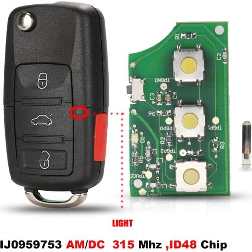 Jingyuqin ASK HL01J0959753AM 753DC 315Mhz ID48 4B Flip Remote Key Shell For VOLKSWAGEN VW Touareg Switchblade Case Fob