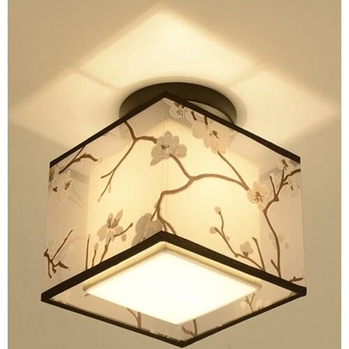 Classic Japanese Led Ceiling Lamp Vintage Retro Suspension Luminaire Fabric Shade Surface Mount Chinese Ceiling Light Fixtures