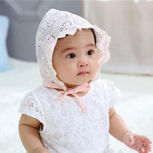 Fashion Lace Baby Cap for Girls Newborn Photography Props Kids Hat Summer Cotton Baby Bonnet Hat Infant Accessories White Pink