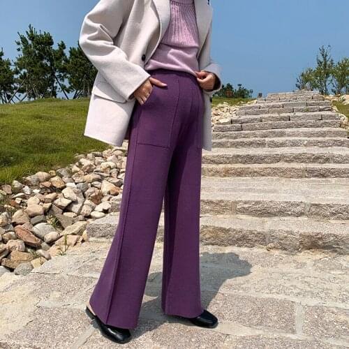 Fashion Pregnancy Trousers Wide Leg Pants Maternity Pants Winter 2020 Thickened Knitted Loose Casual Abdominal Pants Plus Size