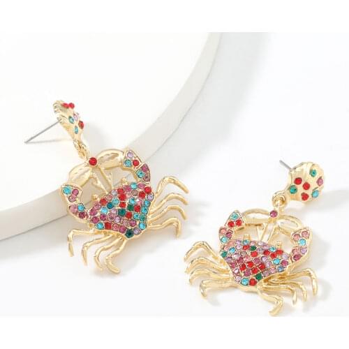 Fashion creative metal rhinestone crab earrings womens simple and exaggerated animal earrings banquet accessories