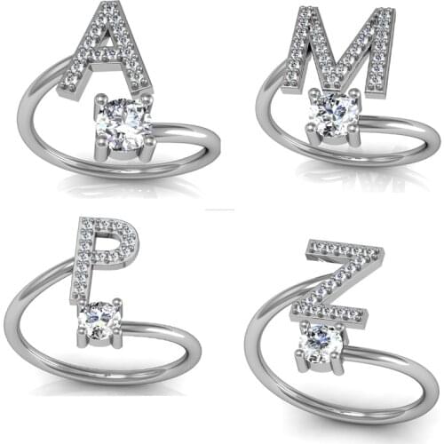 Fashion 26 Letter silver color Rings for Women Men Anniversary Alphabet A To Z with AAA CZ Open Finger Rings Jewelry