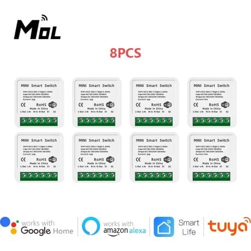 MOL 8PCS 10A Mini Smart Wifi DIY Switch Support 2 Way Control Smart Home Automation Module Works With Alexa Google Home