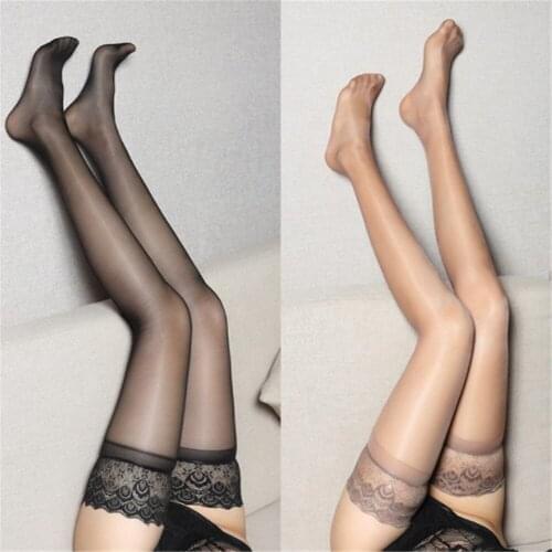 2021 New Non Slip Silicone Stocking Womens Peacock Lace Top Shiny Stockings Tiptoe Transparent Breathable and Sexy Hosiery