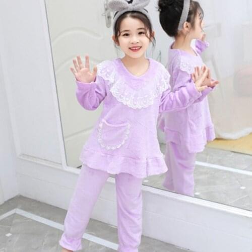 New Winter Girls Pijamas Flannel Sleepwear Boys Pyjamas Coral Fleece Cartoon Bear Pajamas Sets Kids Clothes Nightwear /Homewear