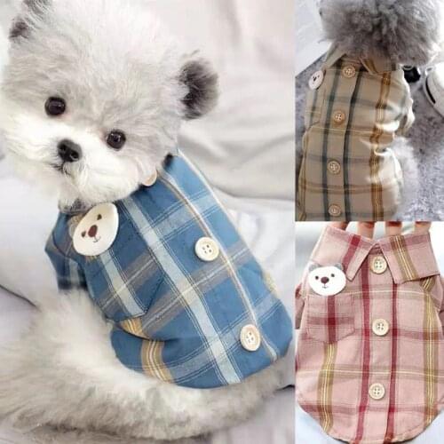 Dog Clothes Shirts Summer Pet Dog Shirt Casual Plaid Pomeranian Bichon Yorkshire Chihuahua Teddy Pug Puppy Cat Clothing 21new XS