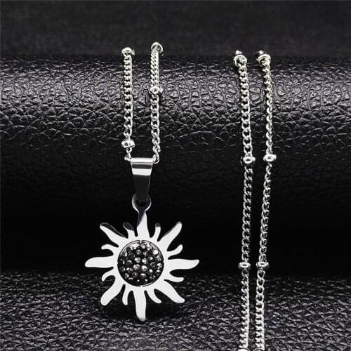 Sun Crystal Stainless Steel Charm Necklaces Women/Men Silver Color Pendant Necklace Jewery acier inoxydable bijoux NXS01