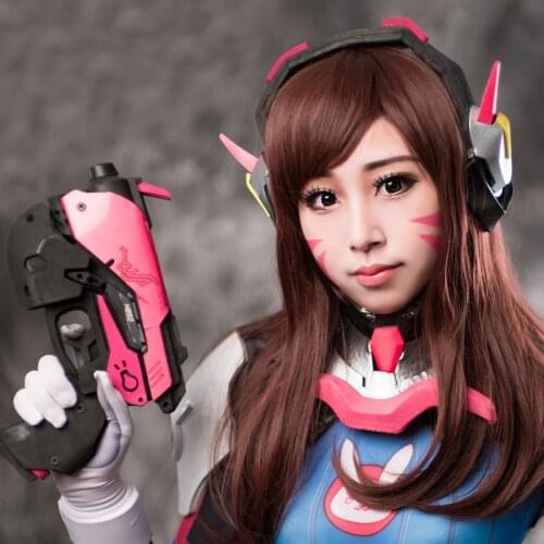 Game OW D.va 55cm Long Brown DVA Hana Song Heat Resistant Cosplay Costume Wig