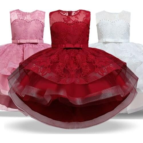 Summer Girls Dresses Flower Lace Embroidery Princess Dress Children Birthday Costume Kids Wedding and Evening Party Ball Gown