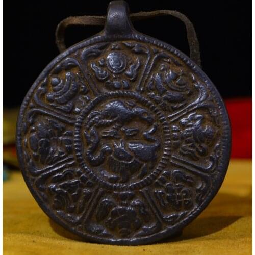3"Tibet temple Old Bronze Cinnabar Nine Palaces Bagua Amulet Pendant amulet Town House Exorcism Ward off evil spirits