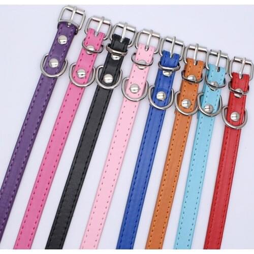 Adjustable Basic Pet Collar For Puppy Kitten Cats With Metal Buckle Soft Colorful Leather Dog Collar For Small Medium Large Dogs