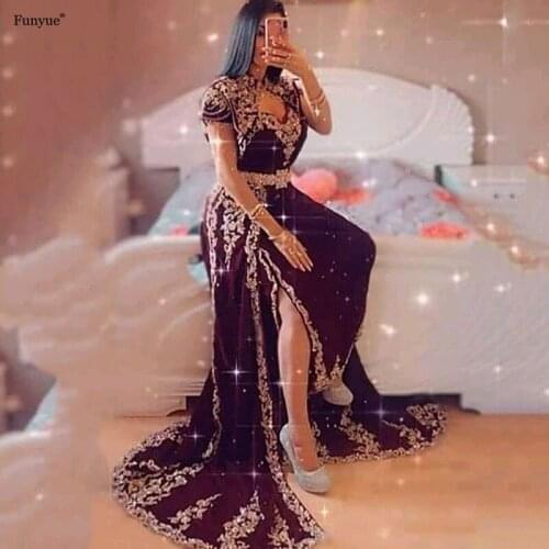 Luxurious Caftan 2-Piece Evening Dress 2021 New Arrival Charming Side Split Cap Sleeve Evening Party Gowns Vestidos De Fiesta