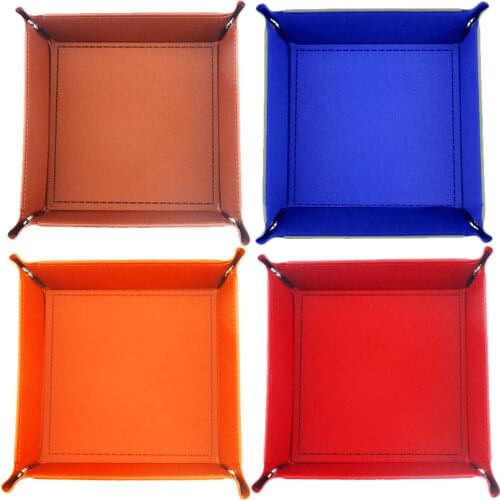 Foldable storage box PU leather square tray key wallet coin box desktop storage box decoration for dice table game