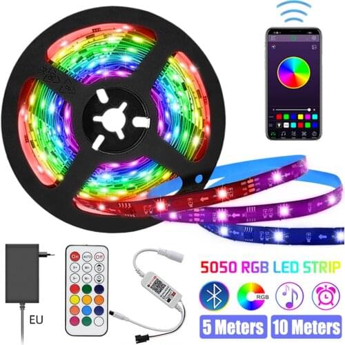12V Color Changing LED Strip Lights for Room Decoration Music Sync Tape Lights for Party Decor EU Plug Strip Lights with Remote