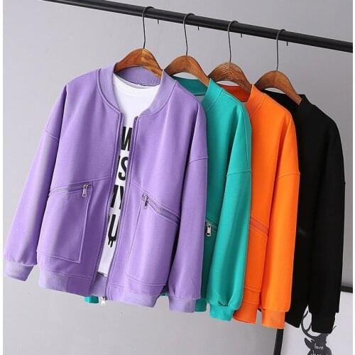 Candy Color Sweatshirt 2021 Spring Autumn New Loose Short Student Cardigan Jacket Casual Female Zipper Sweatshirts Womens Coat
