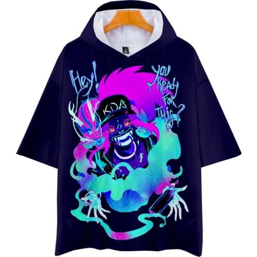 Kda The Baddest Loose-fit Hooded Short Sleeve Streetwear Fashion T-shirt 3D Casual Summer Crew Neck Printed Pullover Full O-neck