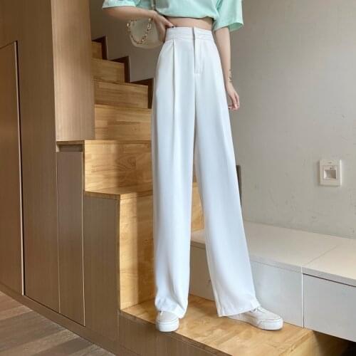 Loose Women Harajuku Pants 2021 Summer Korean New high-waisted Suit Wide-legged Straight Pants Women Elegant Casual Trousers
