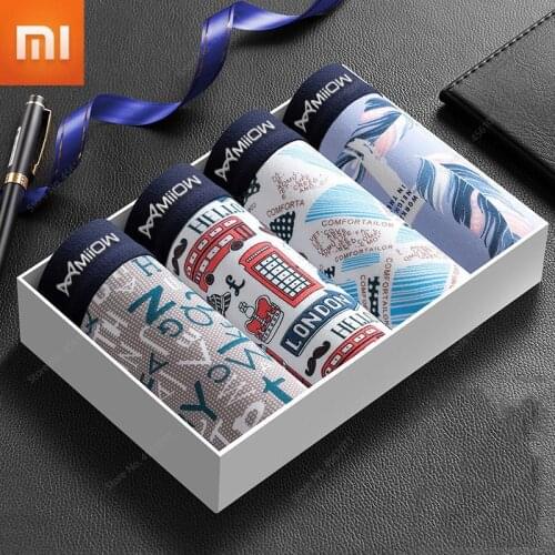 4pcs Xiaomi Mens Ice Silk Panties Printed Underpants Men Modal Antibacterial Boxer Shorts Breathable Summer Thin Boxer Shorts
