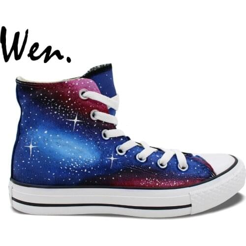 Wen Hand Painted Shoes Design Custom Original Blue Wine Red Galaxy Nebula High Top Women Mens Canvas Sneakers Gifts