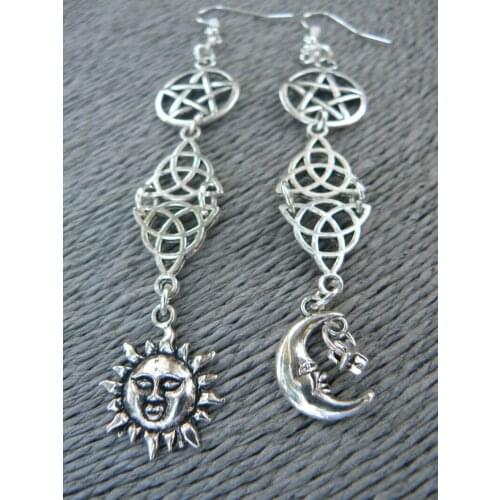 Pagan earrings Goddess Wiccan Sun and Moon pentacle Five Elements Witch Earrings Wicca 2019 fashion women gift silver color