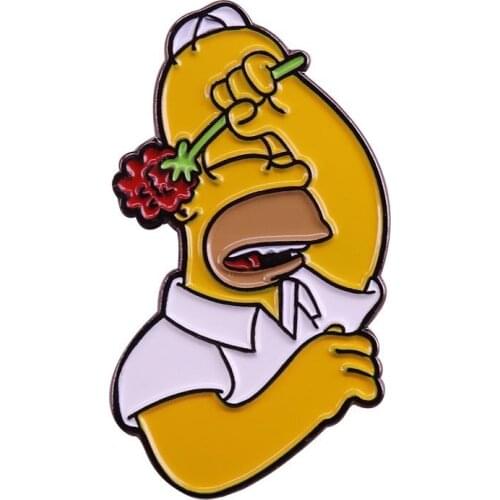 Funny Anime Cartoon Enamel Pins Cute Simpsons Rose Flowers Brooches Fashion Metal Pin Badge Backpack Accessories Jewelry