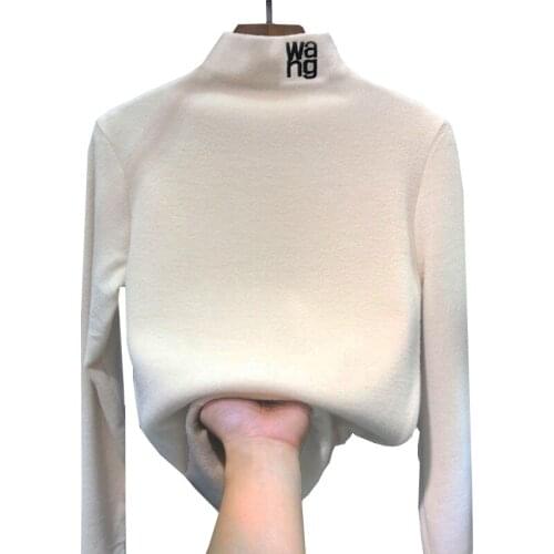 Half-high Collar Bottom Shirt Women Long-sleeved Autumn Winter Jacket Female Plus Velvet Thicken Double-sided Velvet Warm Tops